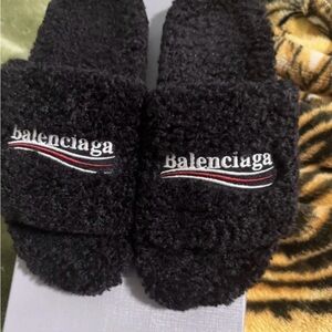 Balenciaga Black Textured Slides